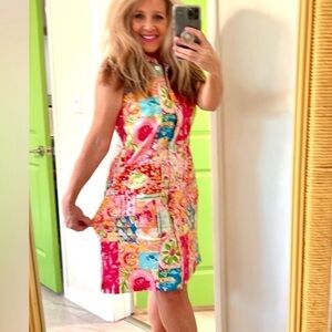 Palm Lily,Made in Turkey!Colorful Floral Dress,EUC,Button-Front,Stretch Size 12P